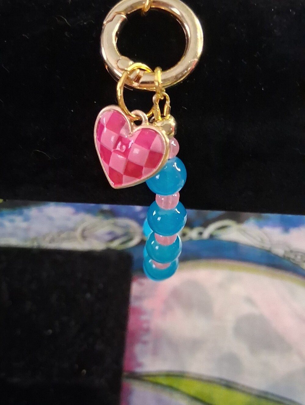 Heart Charm Bracelet  Pink & Blue Bead Accessory